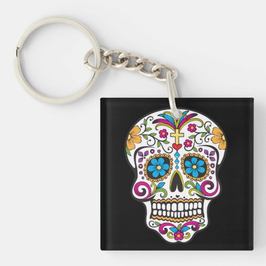 Cute Sugar Skull Happy Day of the Dead Sleutelhanger (Voorkant)