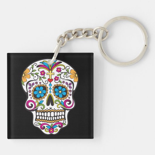Cute Sugar Skull Happy Day of the Dead Sleutelhanger (Achterkant)