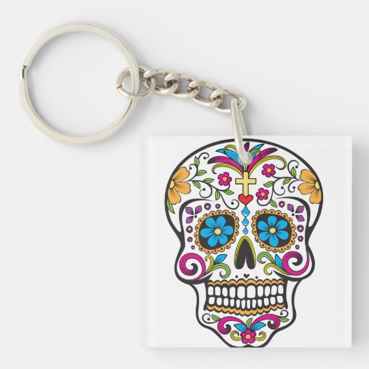 Cute Sugar Skull Happy Day of the Dead Sleutelhanger (Voorkant)