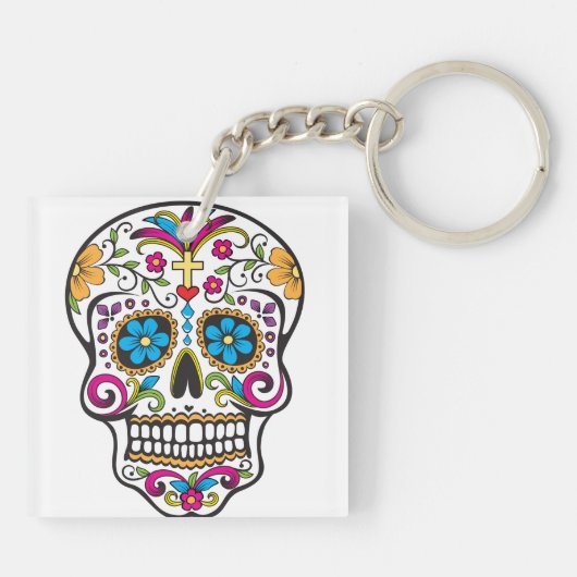 Cute Sugar Skull Happy Day of the Dead Sleutelhanger (Achterkant)
