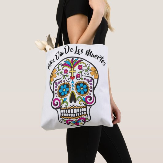 Cute Sugar Skull Happy Day of the Dead Tote Bag (Dichtbij)