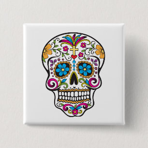 Cute Sugar Skull Happy Day of the Dead Vierkante Button 5,1 Cm
