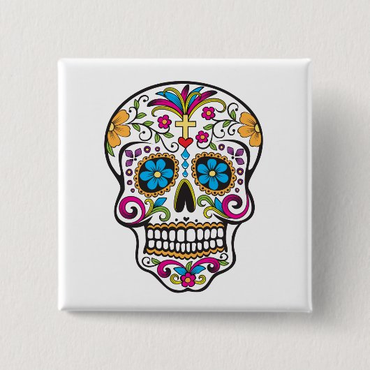 Cute Sugar Skull Happy Day of the Dead Vierkante Button 5,1 Cm (Voorkant)