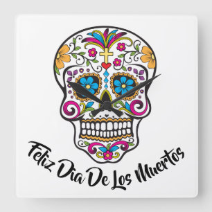 Cute Sugar Skull Happy Day of the Dead Vierkante Klok