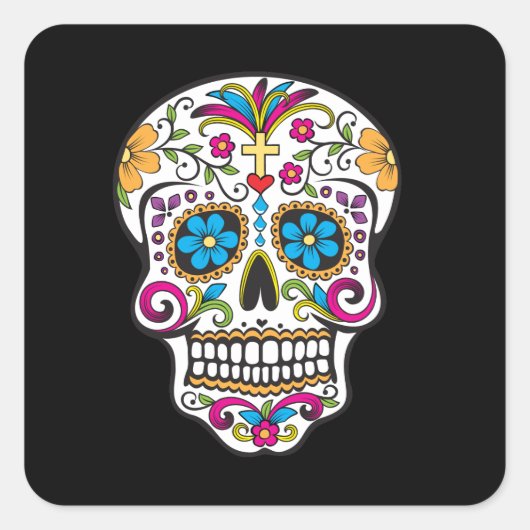 Cute Sugar Skull Happy Day of the Dead Vierkante Sticker (Voorkant)