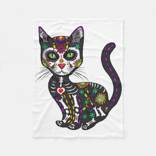Cute Sugar Skull Mexican Cat Halloween Day of the Fleece Deken