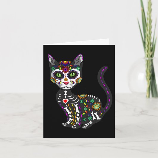 Cute Sugar Skull Mexican Cat Halloween Day of the Kaart (Voorkant)