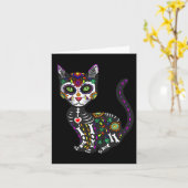 Cute Sugar Skull Mexican Cat Halloween Day of the Kaart (Gele Bloem)