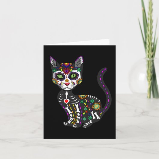Cute Sugar Skull Mexican Cat Halloween Day of the Kaart (Voorkant)