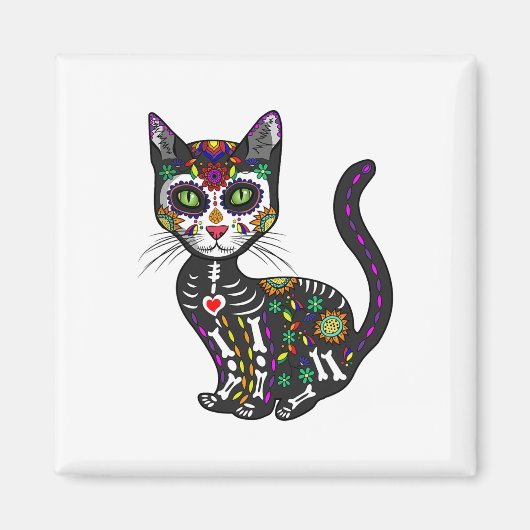 Cute Sugar Skull Mexican Cat Halloween Day of the Magneet (Voorkant)