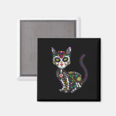 Cute Sugar Skull Mexican Cat Halloween Day of the Magneet (Voorkant / Achterkant)
