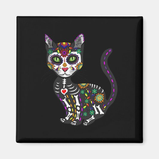 Cute Sugar Skull Mexican Cat Halloween Day of the Magneet (Voorkant)