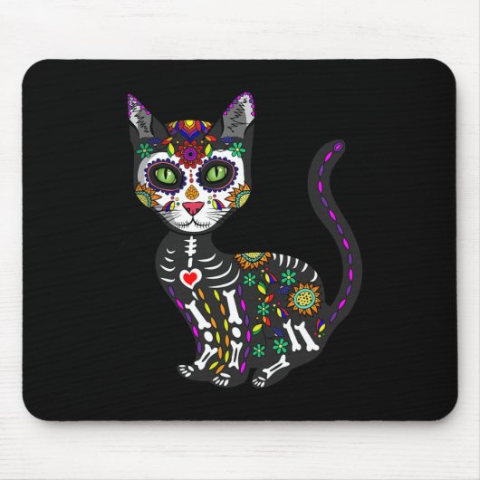 Cute Sugar Skull Mexican Cat Halloween Day of the Muismat (Voorkant)