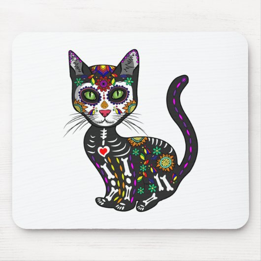 Cute Sugar Skull Mexican Cat Halloween Day of the Muismat (Voorkant)