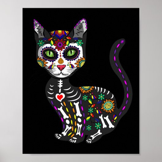 Cute Sugar Skull Mexican Cat Halloween Day of the Poster (Voorkant)