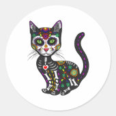 Cute Sugar Skull Mexican Cat Halloween Day of the Ronde Sticker (Voorkant)