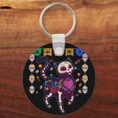Cute Sugar Skull Mexican Cat Halloween Day of the Sleutelhanger (Voorkant)