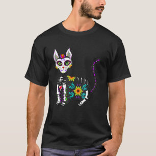 Cute Sugar Skull Mexican Cat Halloween Day of the T-shirt
