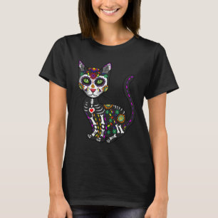 Cute Sugar Skull Mexican Cat Halloween Day of the T-shirt