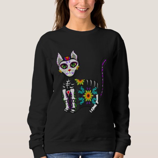 Cute Sugar Skull Mexican Cat Halloween Day Of The  Trui (Voorkant)