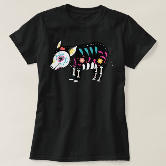 Cute Sugar Skull Mexican Pig Halloween Day Of The T-shirt (Design voorkant)
