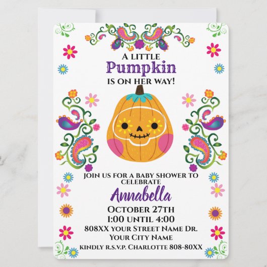 Cute Sugar Skull Pumpkin Halloween Baby shower Kaart (Voorkant)