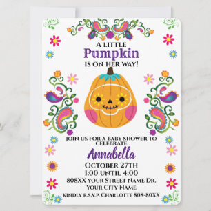 Cute Sugar Skull Pumpkin Halloween Baby shower Kaart