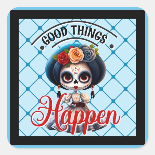 Cute Sugar Skull Vierkante Sticker (Voorkant)