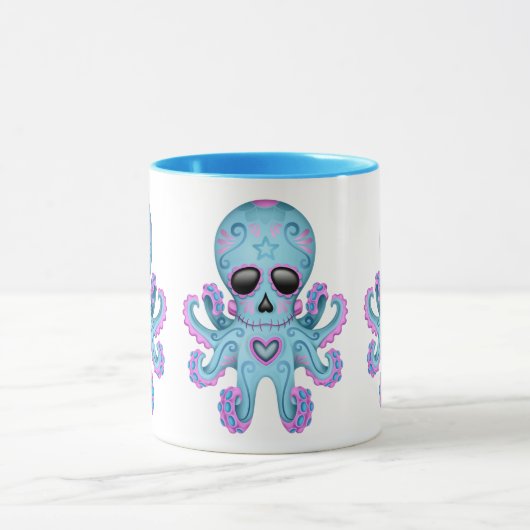 Cute Sugar Skull Zombie Octopus - Blauw Mok (Midden)
