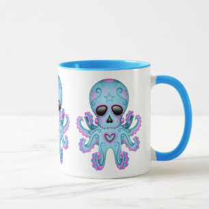 Cute Sugar Skull Zombie Octopus - Blauw Mok