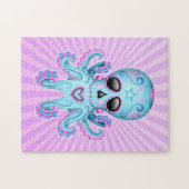 Cute Sugar Skull Zombie Octopus - Blue Paars Legpuzzel (Horizontaal)