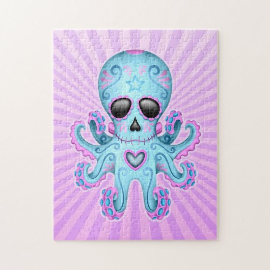 Cute Sugar Skull Zombie Octopus - Blue Paars Legpuzzel (Verticaal)