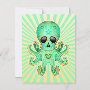 Cute Sugar Skull Zombie Octopus - Groen