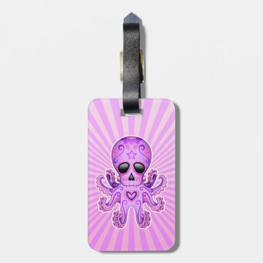Cute Sugar Skull Zombie Octopus - Paars Bagagelabel (Achterkant verticaal)