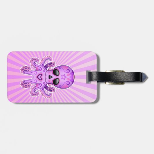 Cute Sugar Skull Zombie Octopus - Paars Bagagelabel (Achterkant horizontaal)