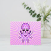 Cute Sugar Skull Zombie Octopus - Paars Briefkaart (Staand voorkant)