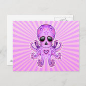 Cute Sugar Skull Zombie Octopus - Paars Briefkaart (Voorkant / Achterkant)