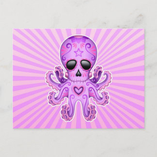 Cute Sugar Skull Zombie Octopus - Paars Briefkaart