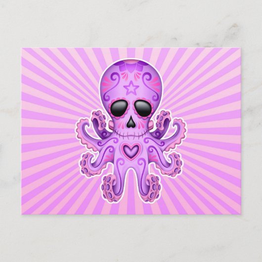 Cute Sugar Skull Zombie Octopus - Paars Briefkaart (Voorkant)
