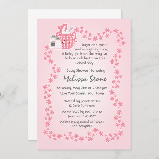 Cute Sugar & Spice Baby shower Invitation Kaart (Voorkant / Achterkant)