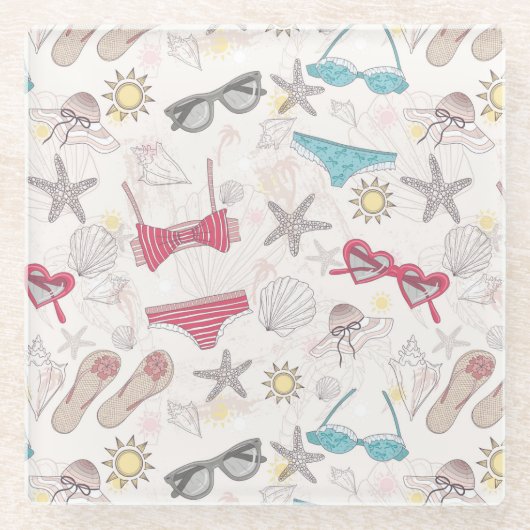 Cute Summer Abstract Pattern Glazen Onderzetter (Voorkant)