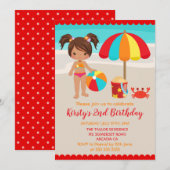 Cute Summer Beach Girl Birthday Party Kaart (Voorkant / Achterkant)