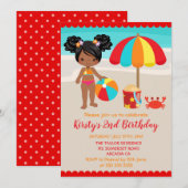 Cute Summer Beach Girl Birthday Party Kaart (Voorkant / Achterkant)