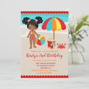 Cute Summer Beach Girl Birthday Party Kaart