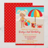 Cute Summer Beach Girl Birthday Party Kaart (Voorkant / Achterkant)