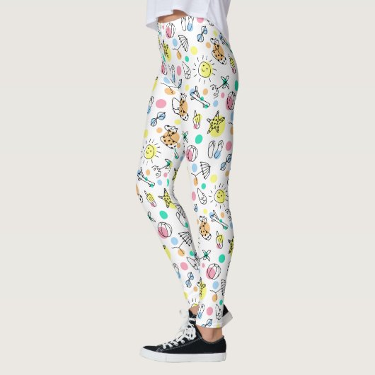 Cute Summer Beach Holiday Doodles Leggings (Links)