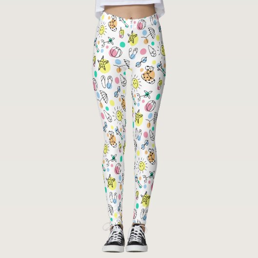 Cute Summer Beach Holiday Doodles Leggings (Voorkant)