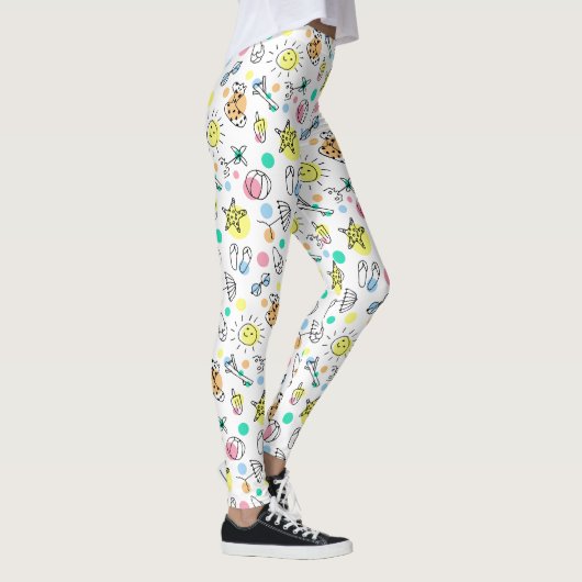 Cute Summer Beach Holiday Doodles Leggings (Rechts)
