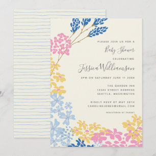 Cute Summer Blue en Yellow Flowers Baby shower Kaart