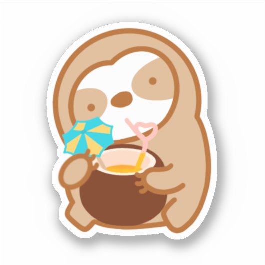 Cute Summer Coconut Drink Sloth Sticker (Voorkant)